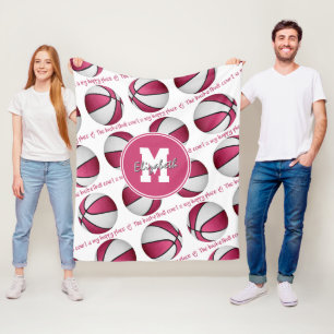 pink white The basketball court is my happy place Fleece Blanket