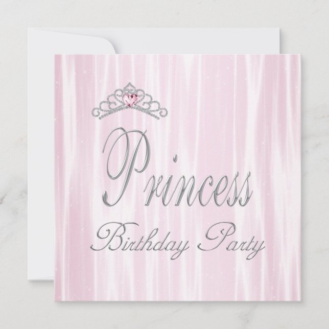 Pink White Tiara Girls Princess Birthday Party Invitation (Front)
