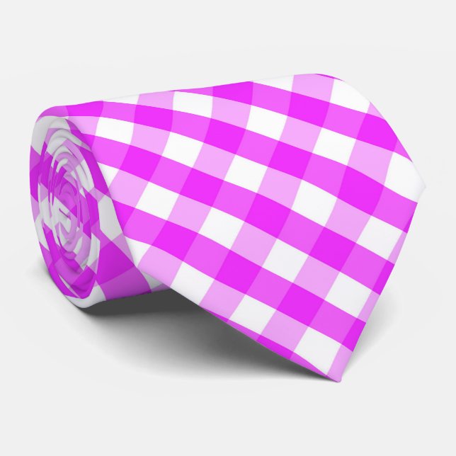 Pink white tiled plaid pattern  tie (Rolled)