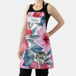 Pink White Tropical Flowers Chic Apron
