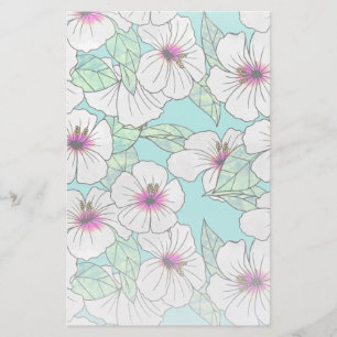 Pink & White Tropical Hibiscus Floral Pattern Stationery