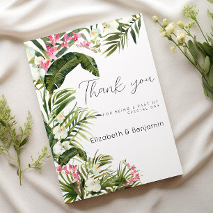 Pink white tropical orchid flowers Thank You Invitation
