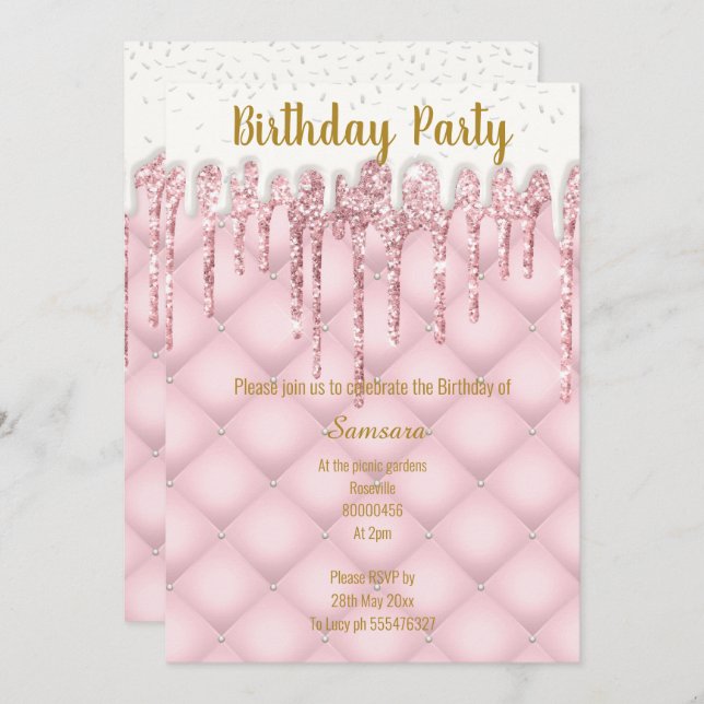 PINK WHITE TUFTED CAKE  ALL OCCASION BIRTHDAY INVITATION (Front/Back)
