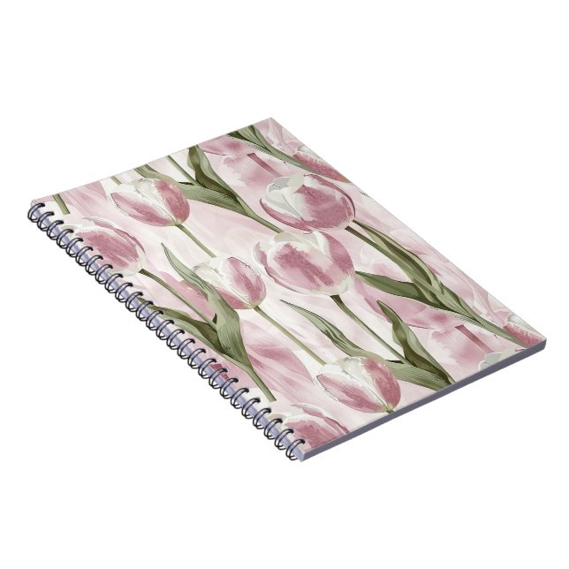 Pink White Tulip Flowers Notebook (Right Side)