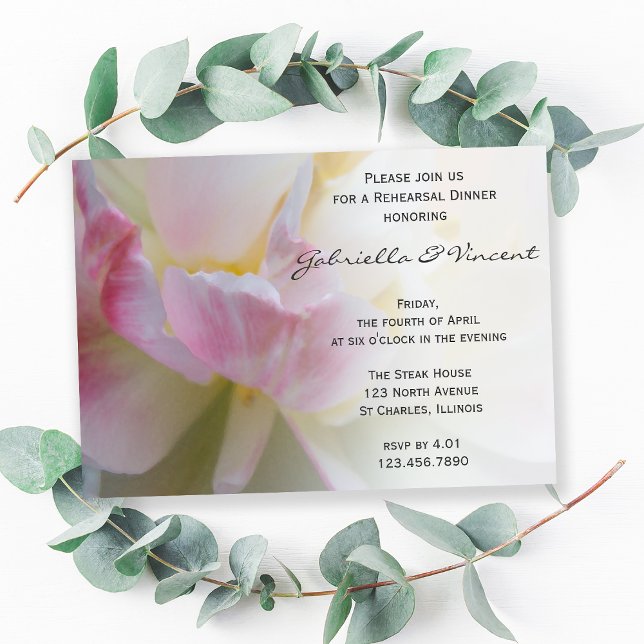 Pink White Tulip Spring Wedding Rehearsal Dinner Invitation (Creator Uploaded)
