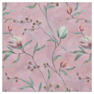 Pink & White Tulips Anemones Pattern Fabric