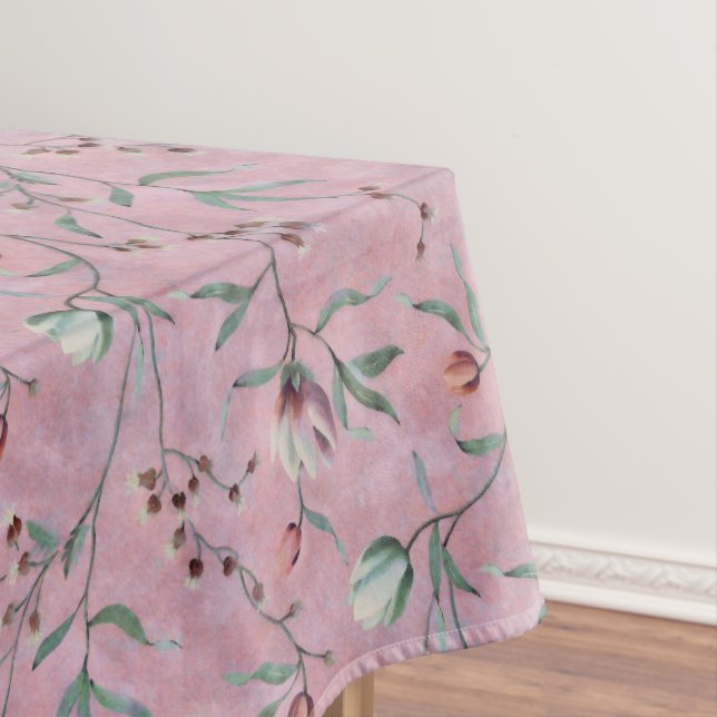 Pink & White Tulips Anemones Pattern Tablecloth (In Situ)