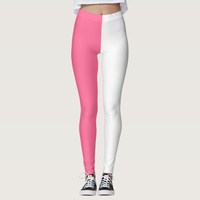 Pink White Two Tone Colour Split Leggings (Front)