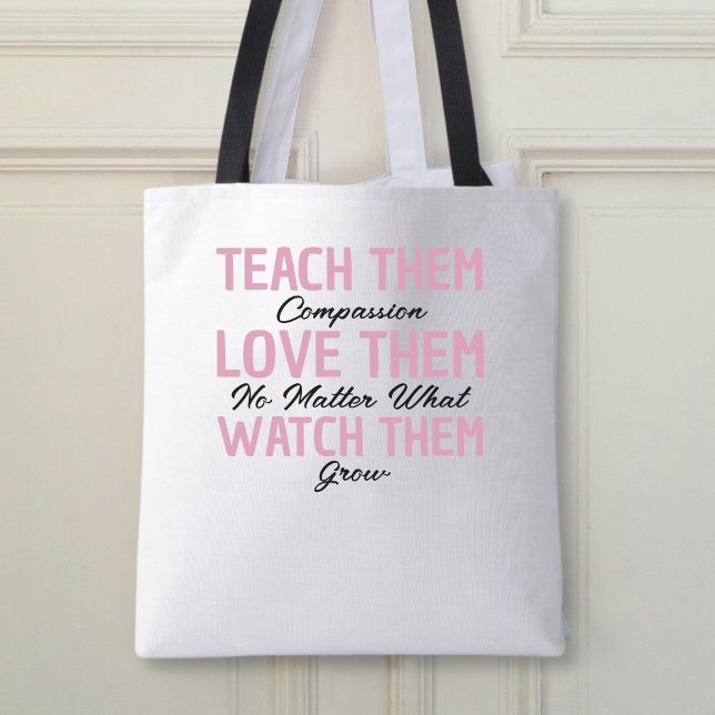Pink & White Typography Inspirational Teacher Tote Bag (Creator Uploaded)