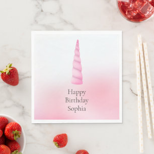 Pink White Unicorn Birthday Napkin