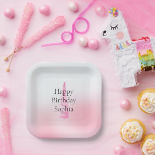 Pink White Unicorn Birthday Paper Plate