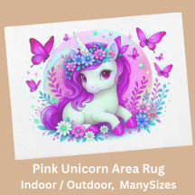Pink & White Unicorn, Girl's Room Kids Area Floor