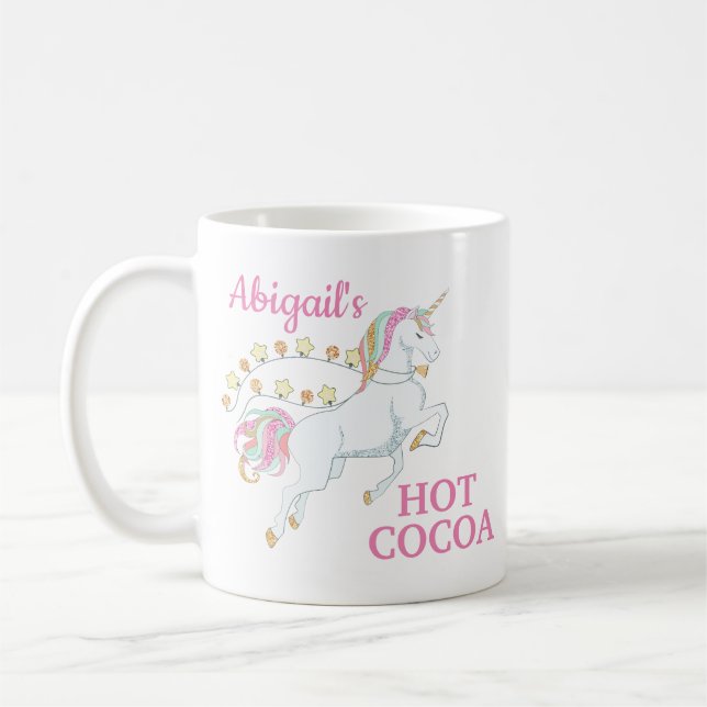 Pink White Unicorn Hot Cocoa Coffee Mug (Left)