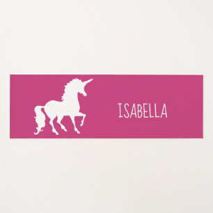 Pink White Unicorn Silhouette Personalised Girls Yoga Mat