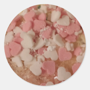 Pink White Valentine Hearts, Cake Decoration, Love Classic Round Sticker