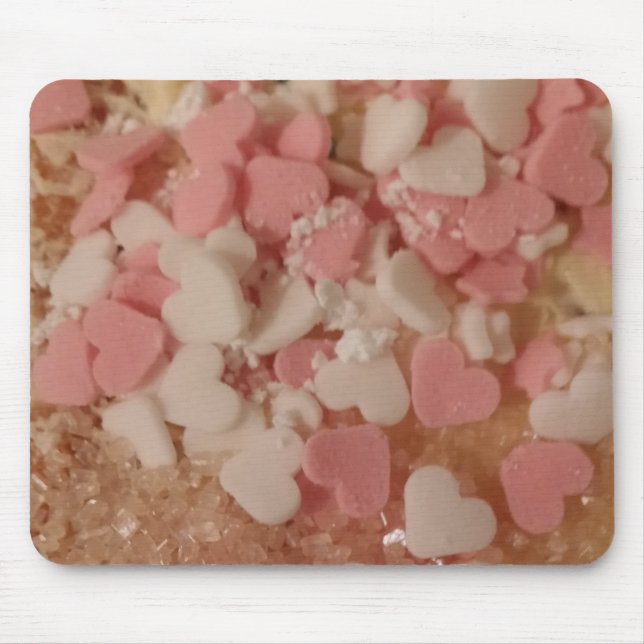 Pink White Valentine Hearts, Cake Decoration, Love Mouse Pad (Front)