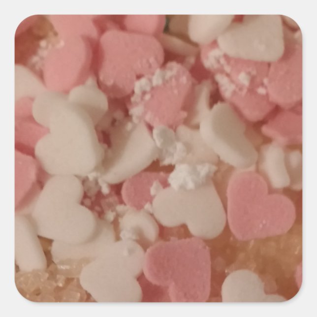 Pink White Valentine Hearts, Cake Decoration, Love Square Sticker (Front)