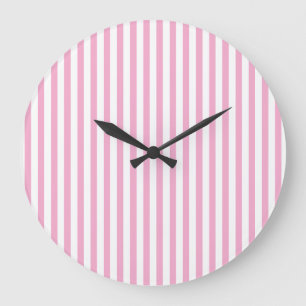 Pink White Vertical Stripe Pattern Design Large Clock