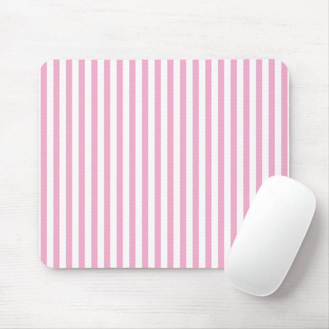 Pink White Vertical Stripe Pattern Design Mouse Pad (With Mouse)