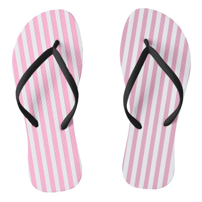Pink White Vertical Stripe Pattern Design Thongs (Footbed)