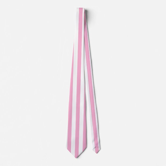 Pink White Vertical Stripe Pattern Design Tie (Front)