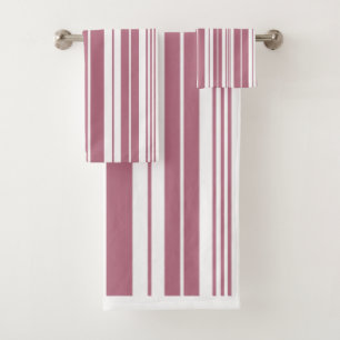 Pink White Vertical Stripes Bath Towel Set