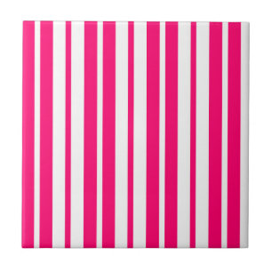 Pink White Vertical Stripes Pattern Design Ceramic Tile