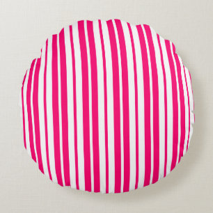 Pink White Vertical Stripes Pattern Design Round Cushion