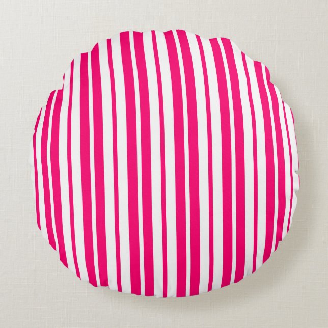 Pink White Vertical Stripes Pattern Design Round Cushion (Front)