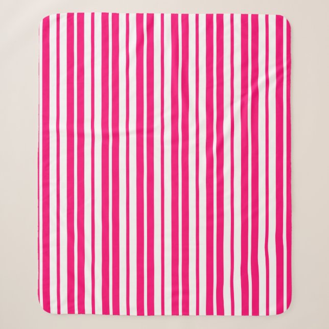 Pink White Vertical Stripes Pattern Design Sherpa Blanket (Front)