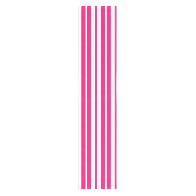 Pink White Vertical Stripes Pattern Design Short Table Runner (Front)