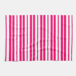 Pink White Vertical Stripes Pattern Design Tea Towel