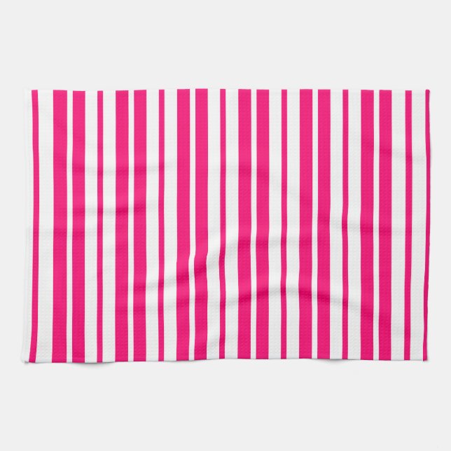 Pink White Vertical Stripes Pattern Design Tea Towel (Horizontal)