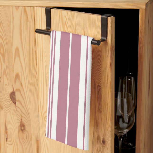 Pink White Vertical Stripes Pattern Tea Towel (Thirds Fold)