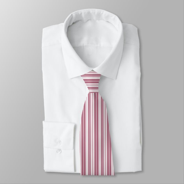 Pink White Vertical Stripes Pattern Tie (Tied)