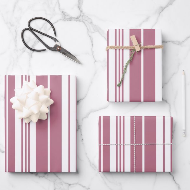 Pink White Vertical Stripes Pattern Wrapping Paper Sheet (Front)