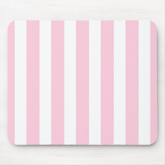 Pink & White Vertical Stripes Shabby Chic Stripe Mouse Pad (Front)