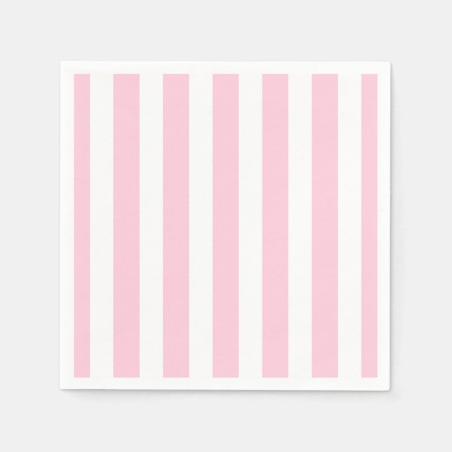 Pink & White Vertical Stripes Shabby Chic Stripe Napkin (Front)