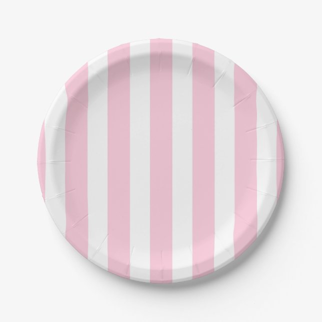 Pink & White Vertical Stripes Shabby Chic Stripe Paper Plate (Front)