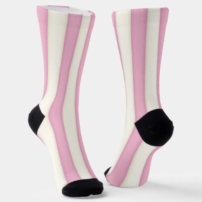 Pink & White Vertical Stripes Socks (Angled)