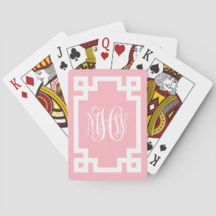 Pink White Vine Script Monogram Greek Key DIY BG Playing Cards