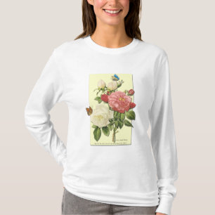 Pink White Vintage Botanical Roses T-Shirt