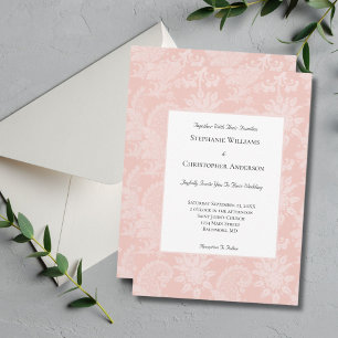Pink White Vintage Floral Toile Elegant Wedding Invitation