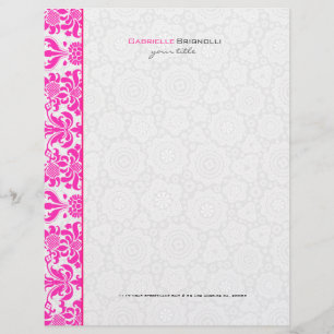 Pink & White Vintage Flowers & Circles Damasks Customized Letterhead