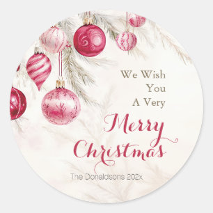 Pink White Vintage Ornaments Christmas Classic Round Sticker