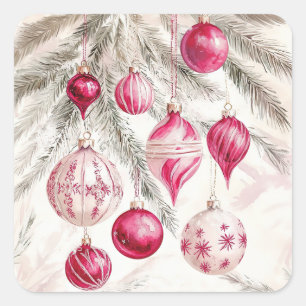 Pink White Vintage Ornaments Christmas Sticker