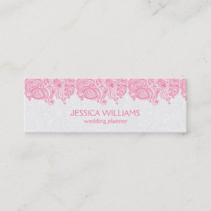 Pink & White Vintage Paisley Lace Wedding Planner Mini Business Card