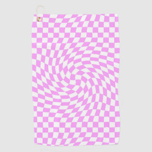 Pink & White Warped Chequered Chequered Pattern   Golf Towel