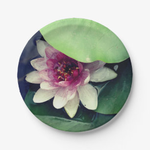 Pink ,White Water Lilly, Lotus Flower Paper Plate