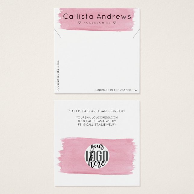 Pink White Watercolor Brushstroke Necklace Display (Front & Back)